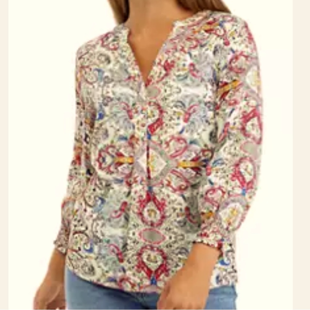 Chelsea & Theodore Long Sleeve Paisley Flowy Blouse 3X